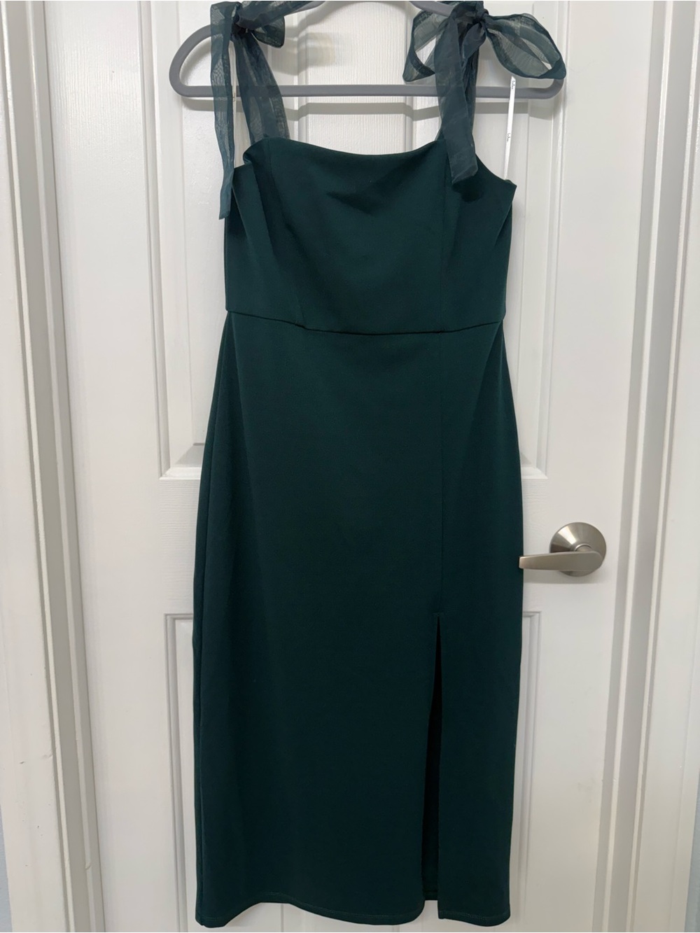 Lulu's Emerald Green Midi Dress with Sheer Tie Straps